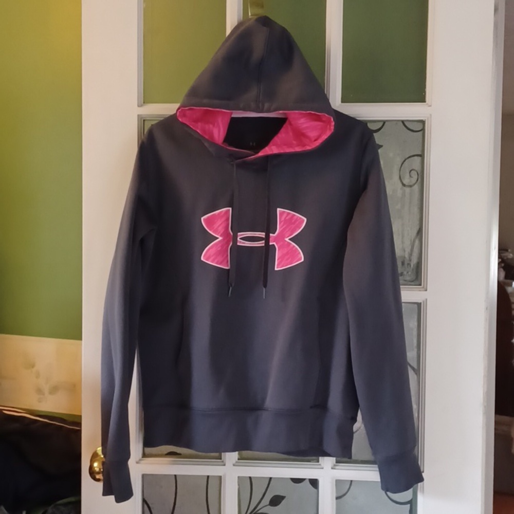 Under Armour hoodie women's size large semi fitted dark gray and pink